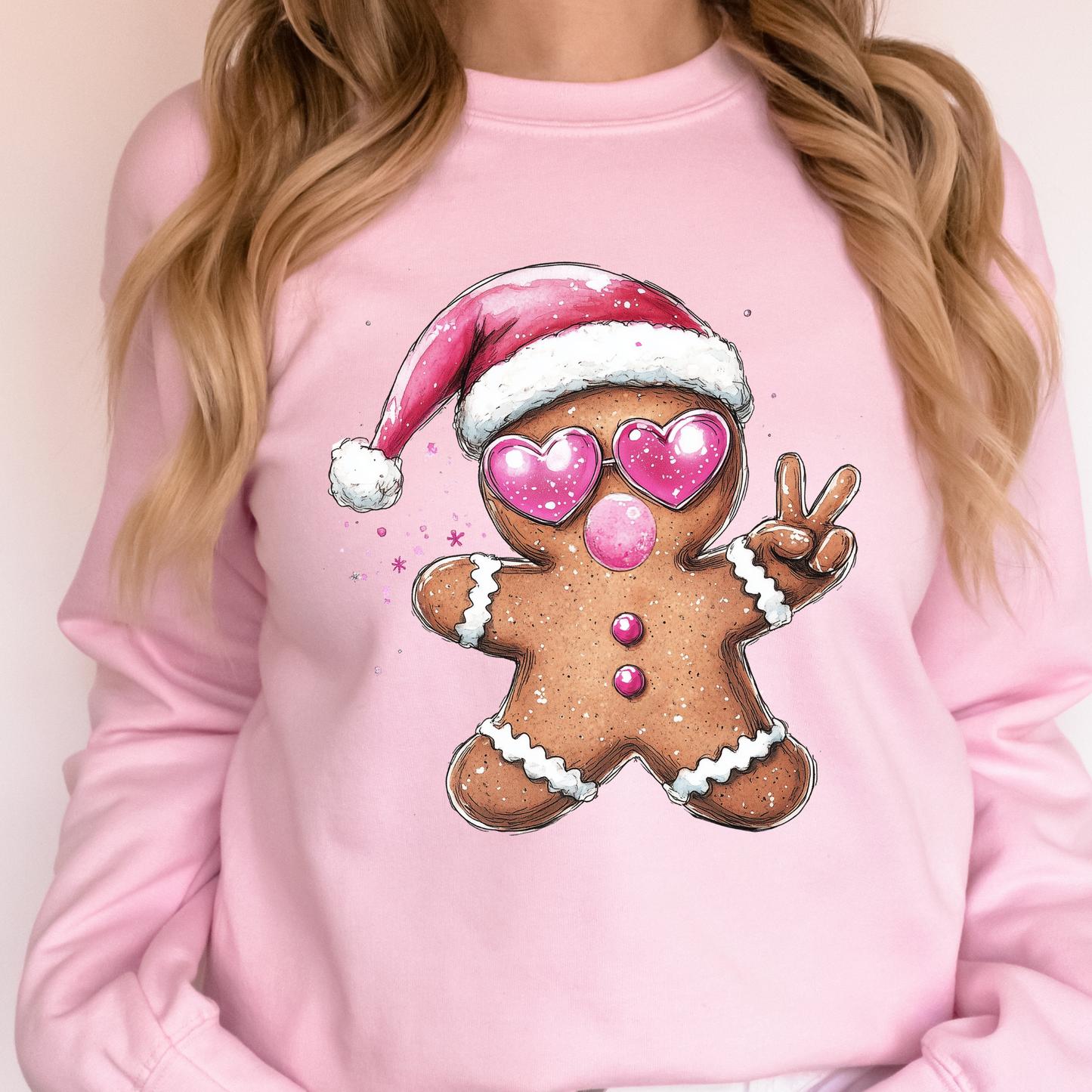 Gingerbread Bubblegum Peace Love Sweatshirt | Cute Christmas Gingerbread Shirt | Festive Holiday Top