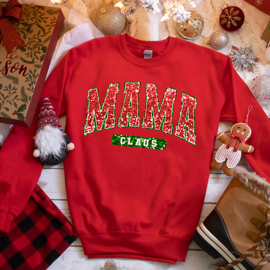 Mama Claus Glitter Sweatshirt | Festive Christmas Shirt for Moms | Holiday Sparkle Top