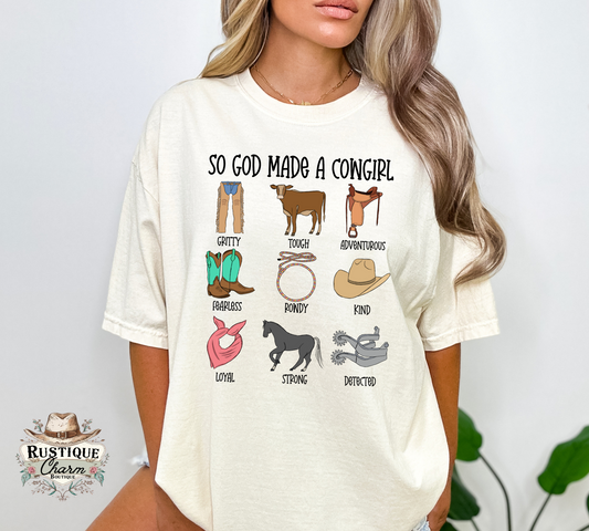 God Made a Cowgirl Tee & Sweatshirt  with 9 Color Illustrations | Grit, Adventure, Loyalty & More