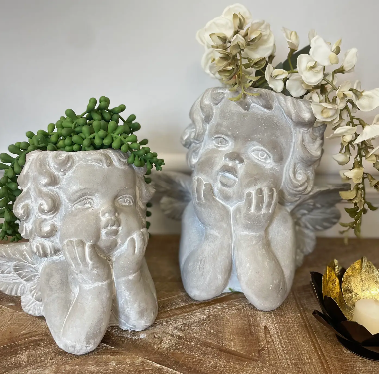 Cement Cherub Angel Planter Home Decor Succulent Indoor Plant Container